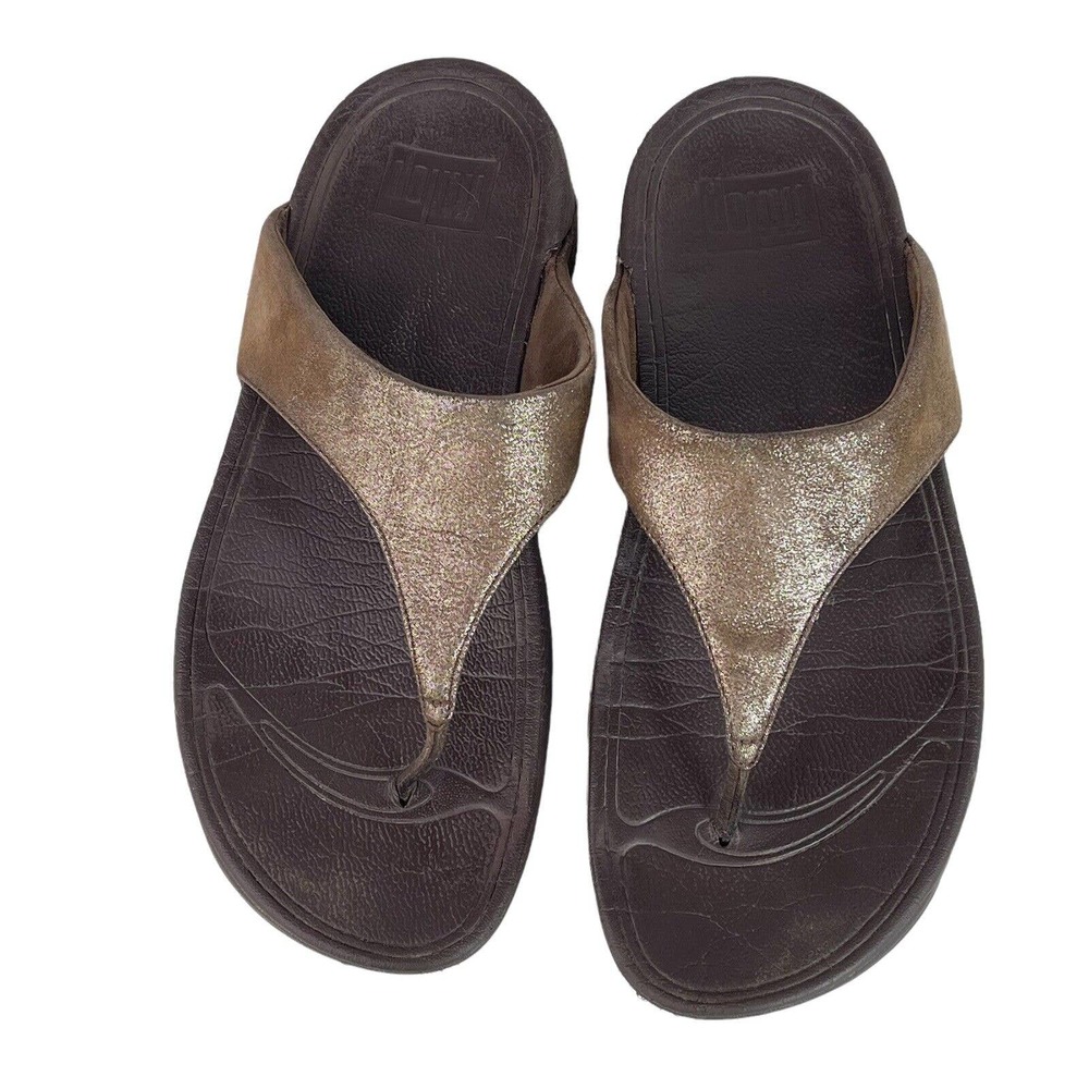 Fitflop Lulu Bronze Shimmer Sandals Flip Flop Style 505012 Thong Womens Sz 8